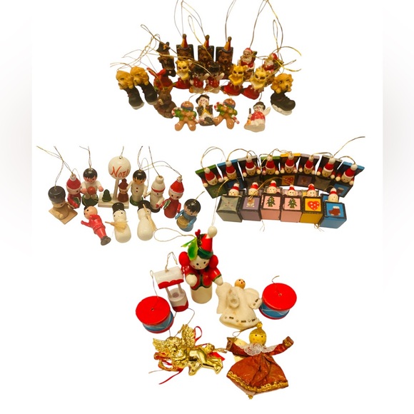 - Mini Wooden Christmas Tree Ornaments /animals ceramic figurines 52 pcs - Picture 1 of 5